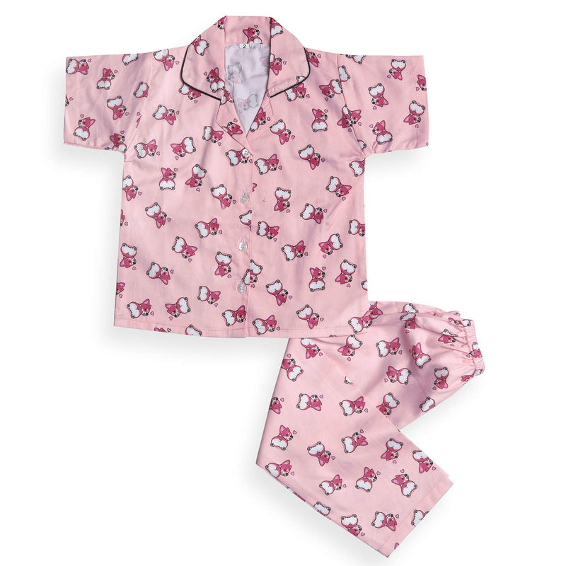 Wish Karo Cotton Printed Top & Bottom Pajama Set Night Dress for Boys & Girls-(ND18pnk)
