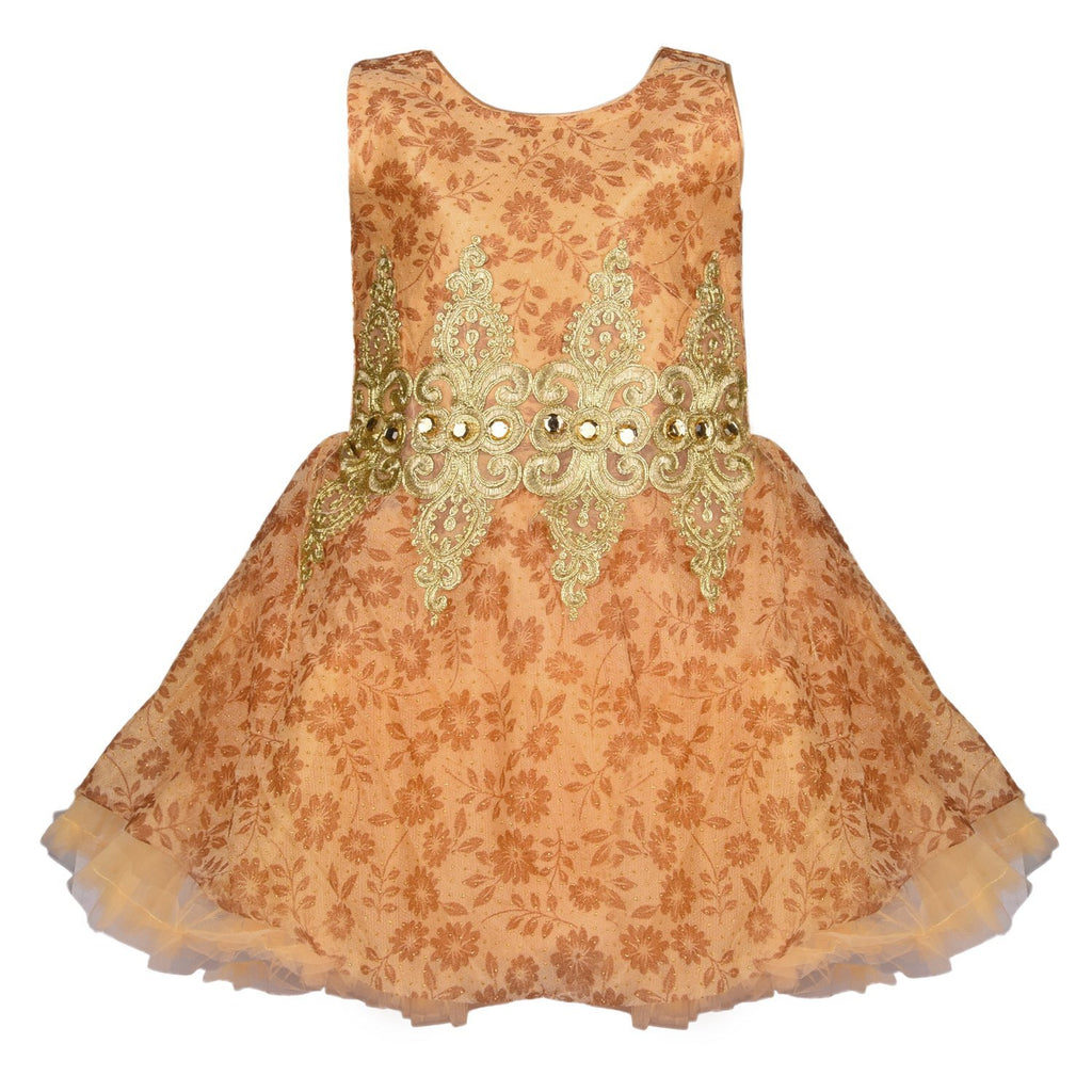 Baby Girls Party Wear Frock Dress fe2154gold -  Wish Karo Dresses